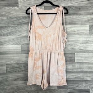 Aerie Romper Womens Large Pink Tie Dye Boho V-Neck Sleeveless Pockets Minimalist